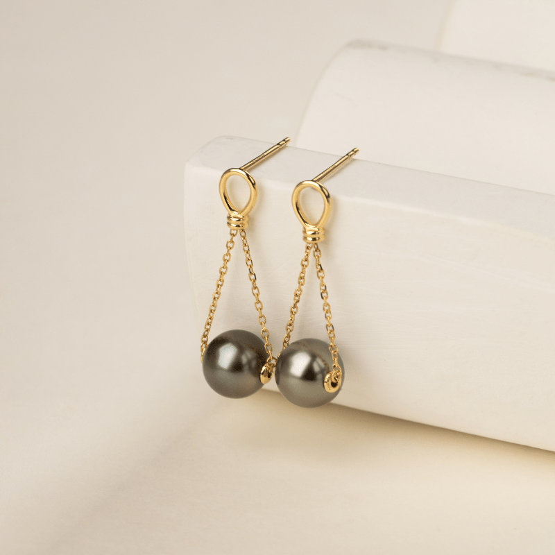 Tahitian Pearl 18K Gold Lucky Drape Studs Earrings - HELAS Jewelry