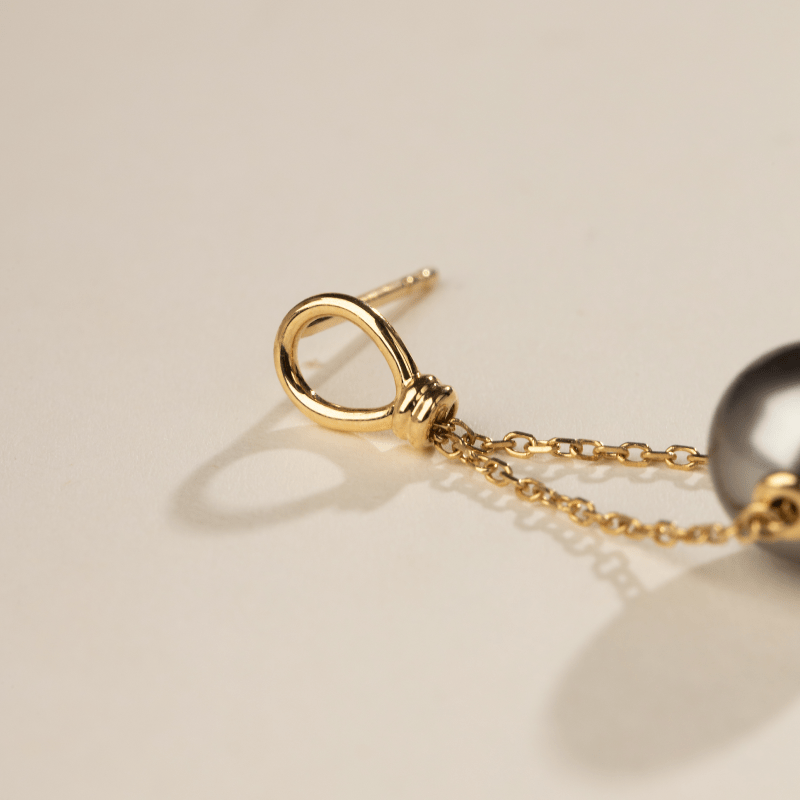 Tahitian Pearl 18K Gold Lucky Drape Studs Earrings - HELAS Jewelry
