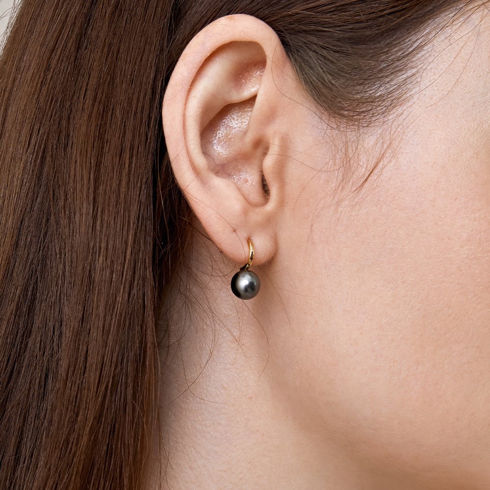Tahitian Pearl Earrings 18K Gold Leverback Earrings - HELAS Jewelry