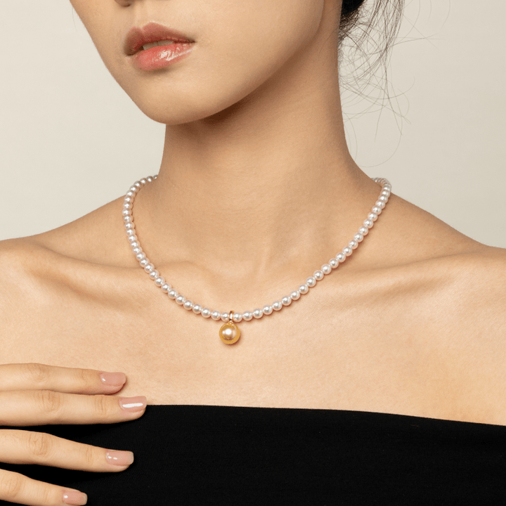 Teardrop - shaped Golden South Sea Pearl 18K Gold Simple Elegant Pendant Necklace - HELAS Jewelry