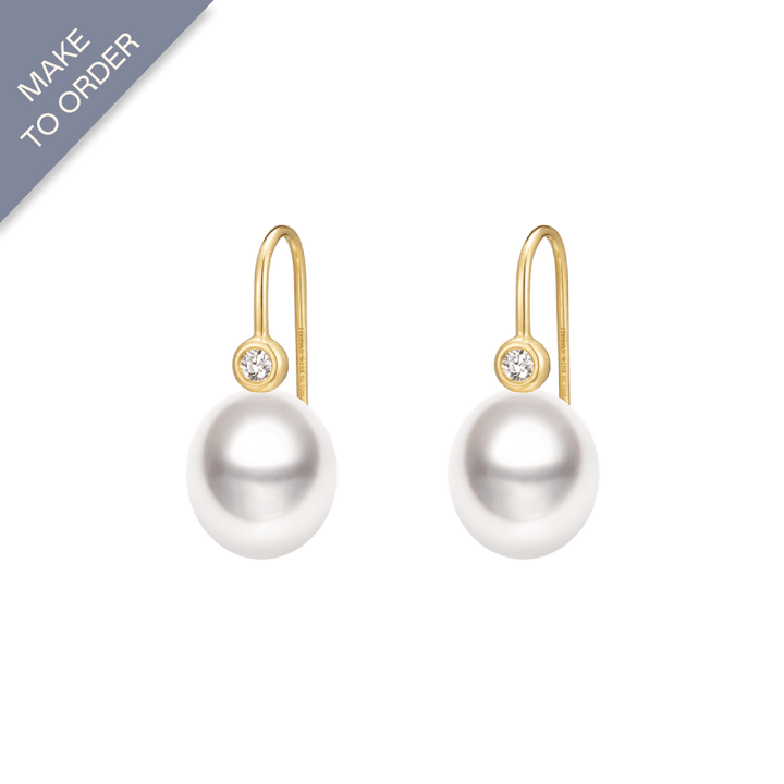 Teardrop - shaped South Sea Pearl 18K Gold Thread Diamond Earrings - HELAS Jewelry