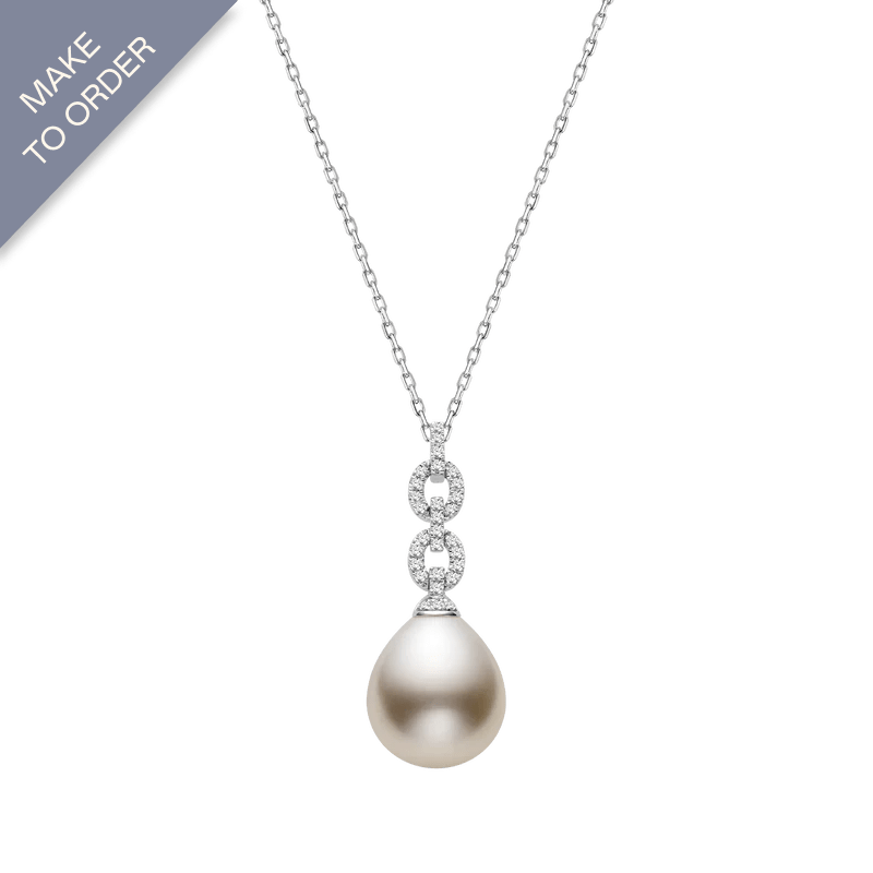 Teardrop South Sea Pearl 18K Gold Diamond Interlocking Pendant Necklace - HELAS Jewelry
