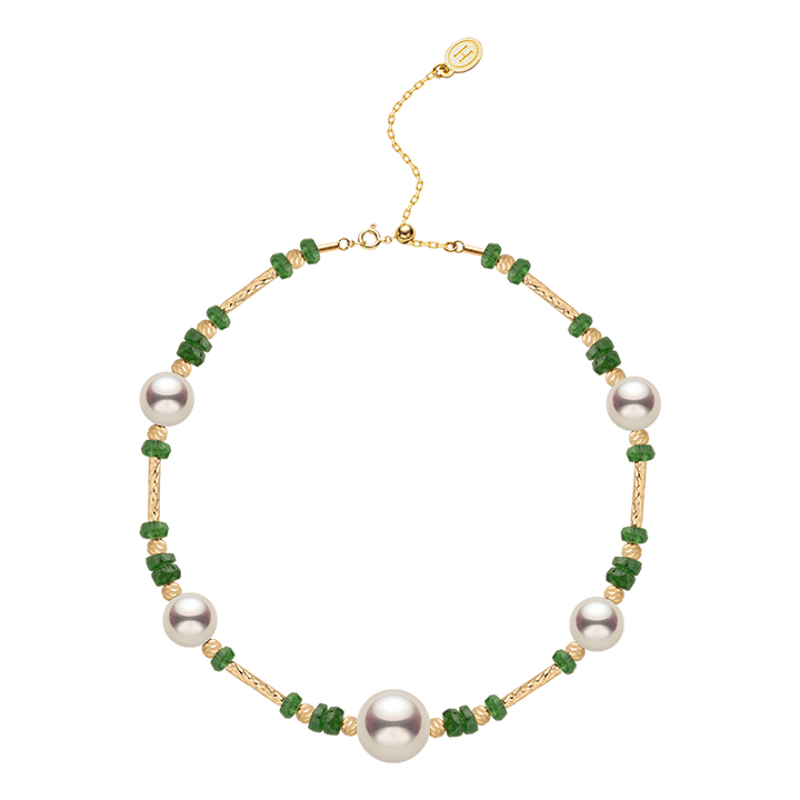 AAAAA freshwater pearl tsavorite gold vermeil baby's breath bracelet in 925 sterling silver, full product view