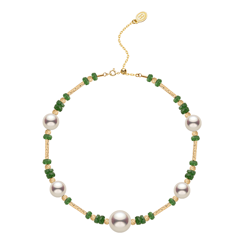 AAAAA freshwater pearl tsavorite gold vermeil baby's breath bracelet in 925 sterling silver, full product view