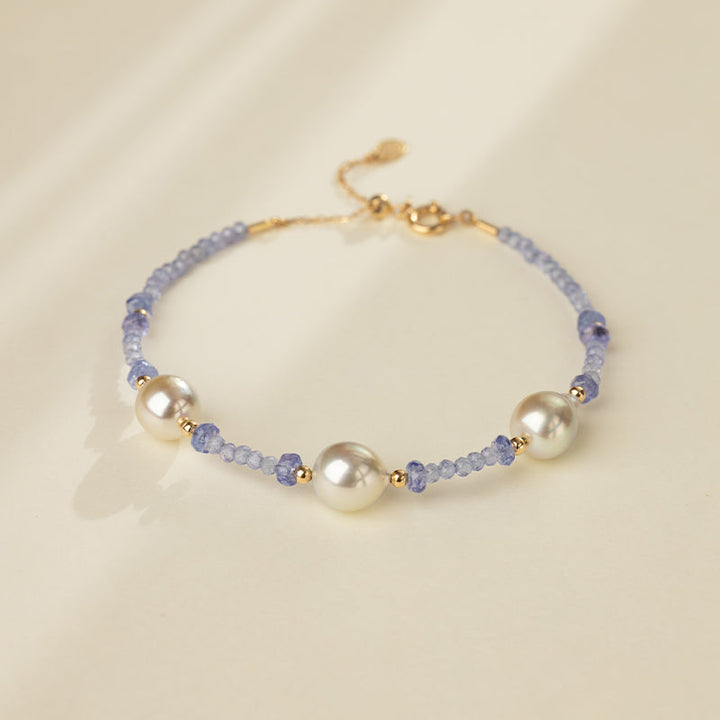 Freshwater Baroque Pearl Tanzanite Gold Vermeil Bracelet in 925 Sterling Silver