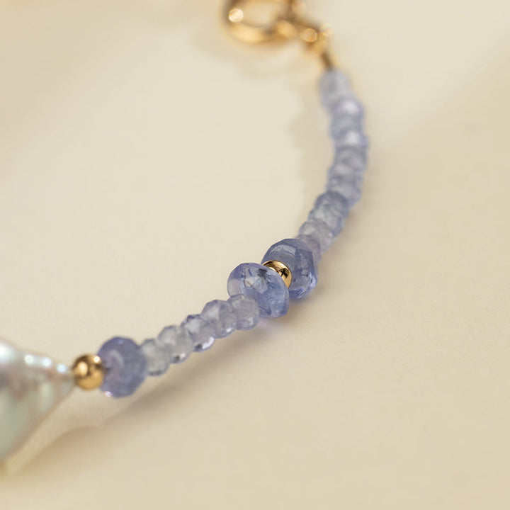 Freshwater Baroque Pearl Tanzanite Gold Vermeil Bracelet in 925 Sterling Silver