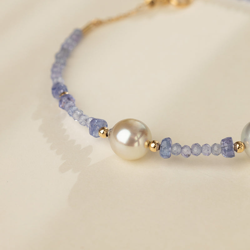 Freshwater Baroque Pearl Tanzanite Gold Vermeil Bracelet in 925 Sterling Silver