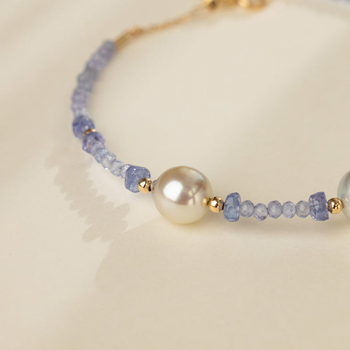Freshwater Baroque Pearl Tanzanite Gold Vermeil Bracelet in 925 Sterling Silver