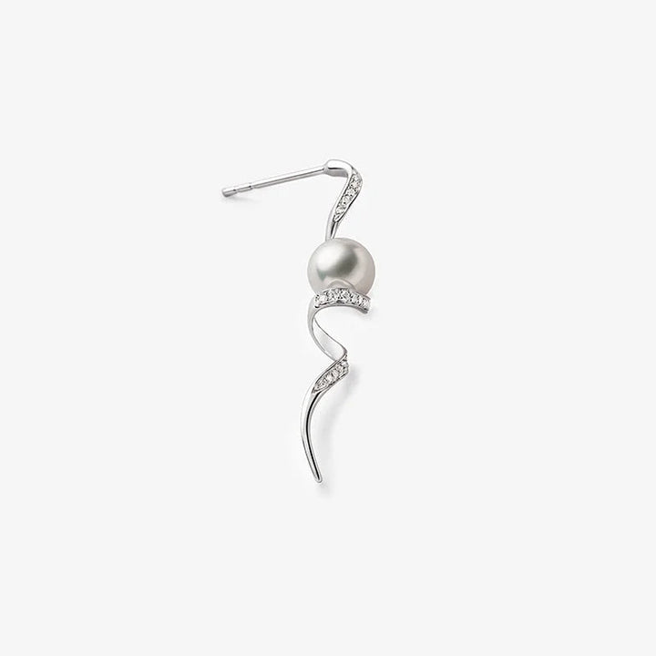 WAVES COLLECTION Akoya Pearl 18K White Gold Wave Curl Long Drop Diamonds Earrings WAVES COLLECTION Akoya Pearl 18K White Gold Wave Curl Long Drop Diamonds Earrings THE WAVES COLLECTION