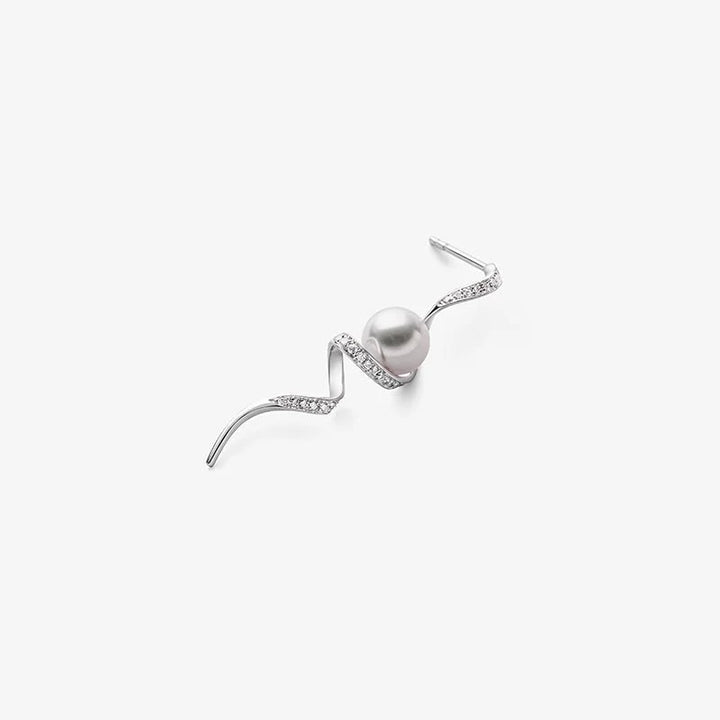 WAVES COLLECTION Akoya Pearl 18K White Gold Wave Curl Long Drop Diamonds Earrings WAVES COLLECTION Akoya Pearl 18K White Gold Wave Curl Long Drop Diamonds Earrings THE WAVES COLLECTION