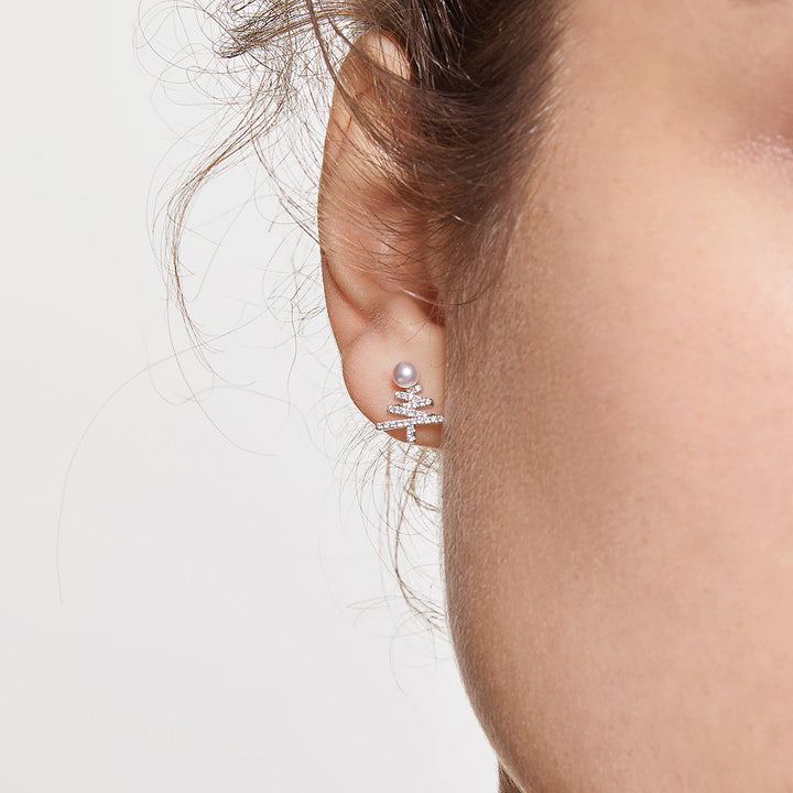 Wish Collection Akoya Pearl Christmas Tree earrings in 18k white gold featuring elegant pearl design for festive jewelry.