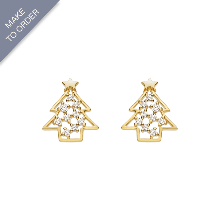 18K Gold Christmas Tree Diamond Earrings