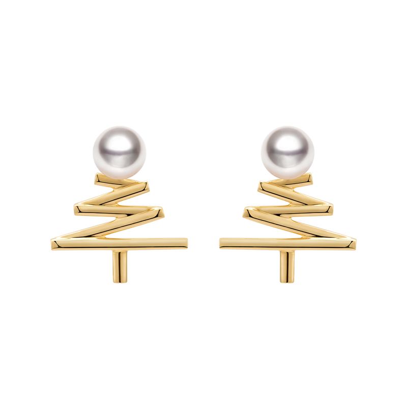 Akoya pearl and 18k yellow gold Christmas tree earrings from Wish Collection, featuring festive holiday jewelry design.