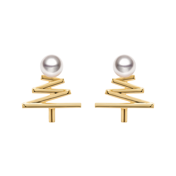 Akoya pearl and 18k yellow gold Christmas tree earrings from Wish Collection, featuring festive holiday jewelry design.