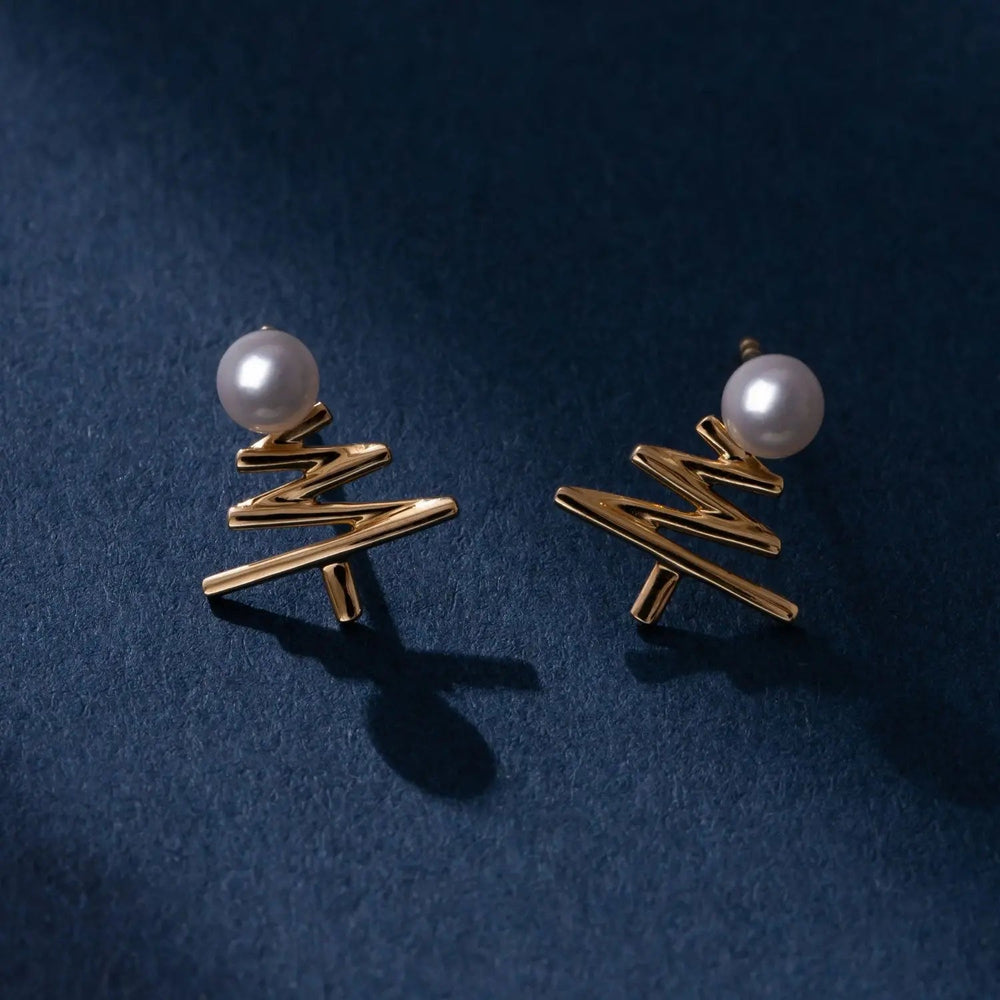 PEARLY CHRISTMAS LIMITED COLLECTION AKOYA PEARL 18K YELLOW GOLD CHRISTMAS TREE EARRINGS - HELAS Jewelry