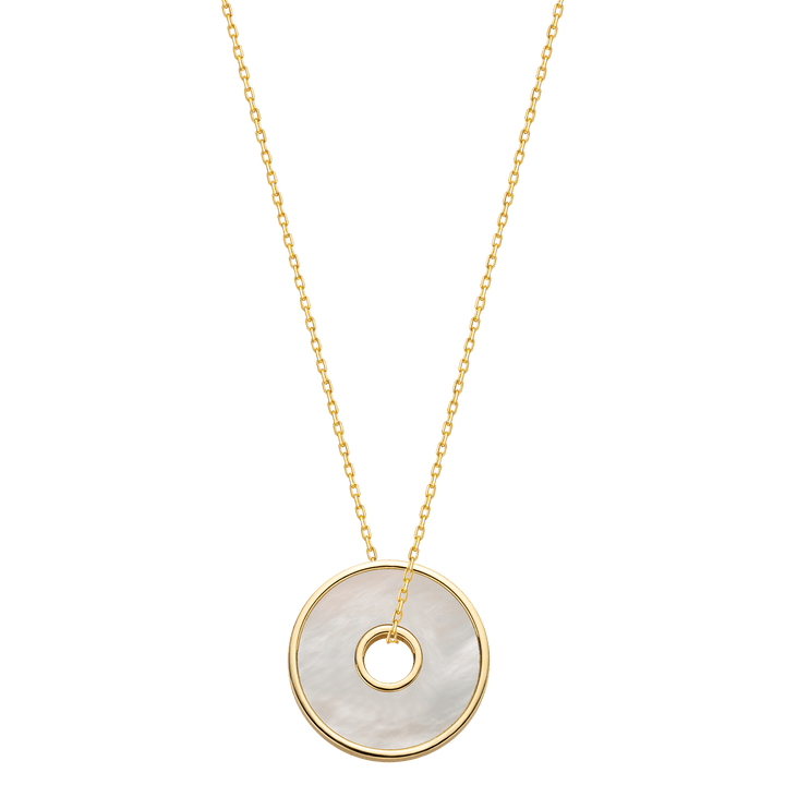 18K Solid Gold Mother of Pearl Round Hole Coin Necklace - HELAS Jewelry