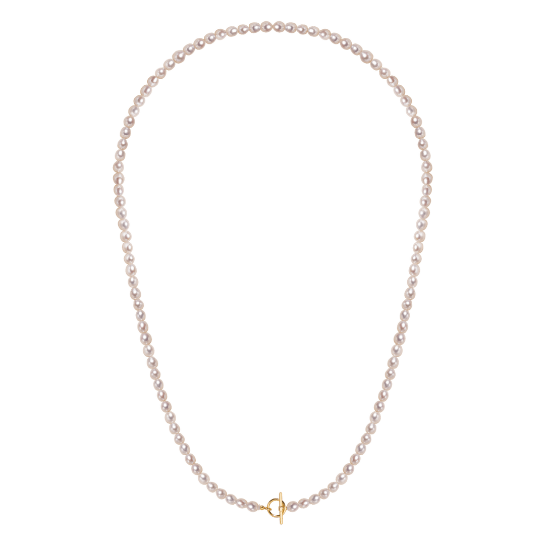 Freshwater Pearl 925 Silver Toggle Clasp Organic Ellipse Long Strand Necklace - HELAS Jewelry
