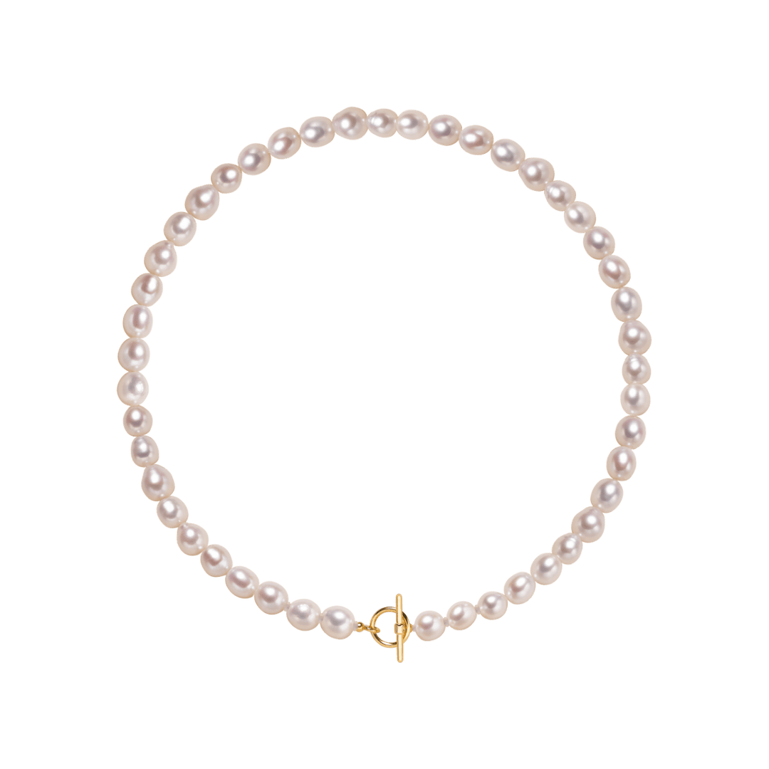 Freshwater Pearl 925 Silver Toggle Clasp Organic Ellipse Long Strand Necklace - HELAS Jewelry