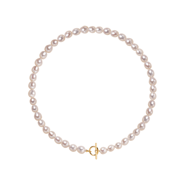 Freshwater Pearl 925 Silver Toggle Clasp Organic Ellipse Long Strand Necklace - HELAS Jewelry