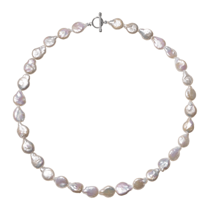 Freshwater Baroque Pearl 925 Silver Toggle Clasp Flat Drops Strand Necklace - HELAS Jewelry