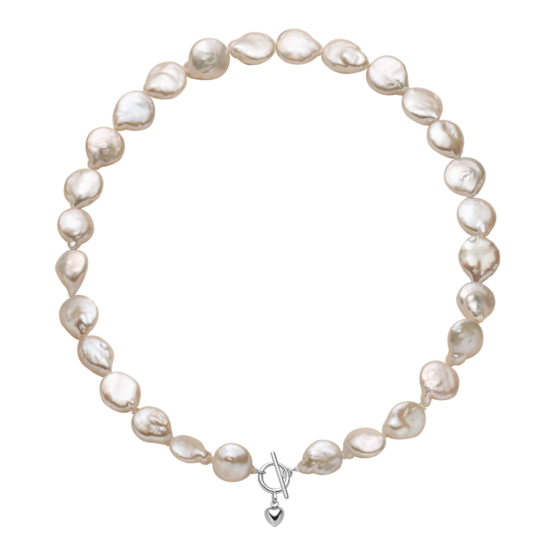 Freshwater Coin Pearl 925 Sterling Silver Toggle Clasp Design Necklace