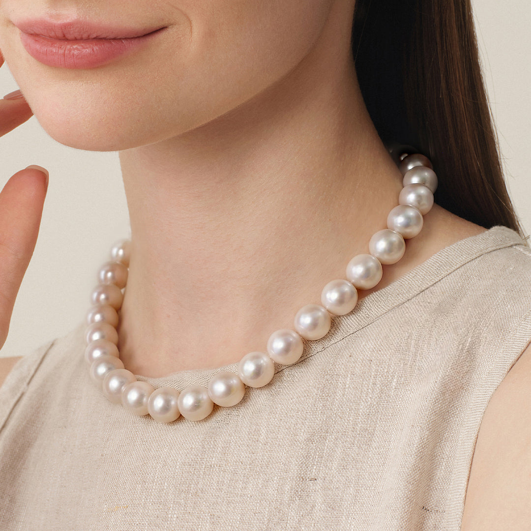 Freshwater Pearl 925 Sterling Silver Cubic Zirconia Ball Clasp Graduated Necklace