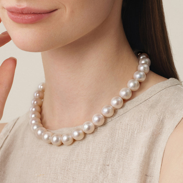 Freshwater Pearl 925 Sterling Silver Cubic Zirconia Ball Clasp Graduated Necklace
