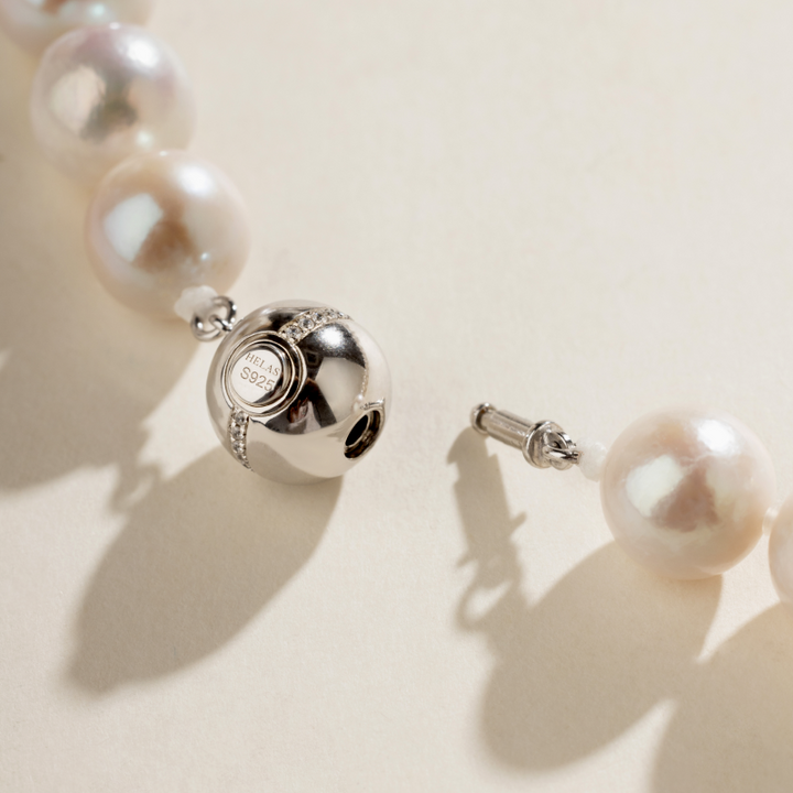 Freshwater Pearl 925 Sterling Silver Cubic Zirconia Ball Clasp Graduated Necklace