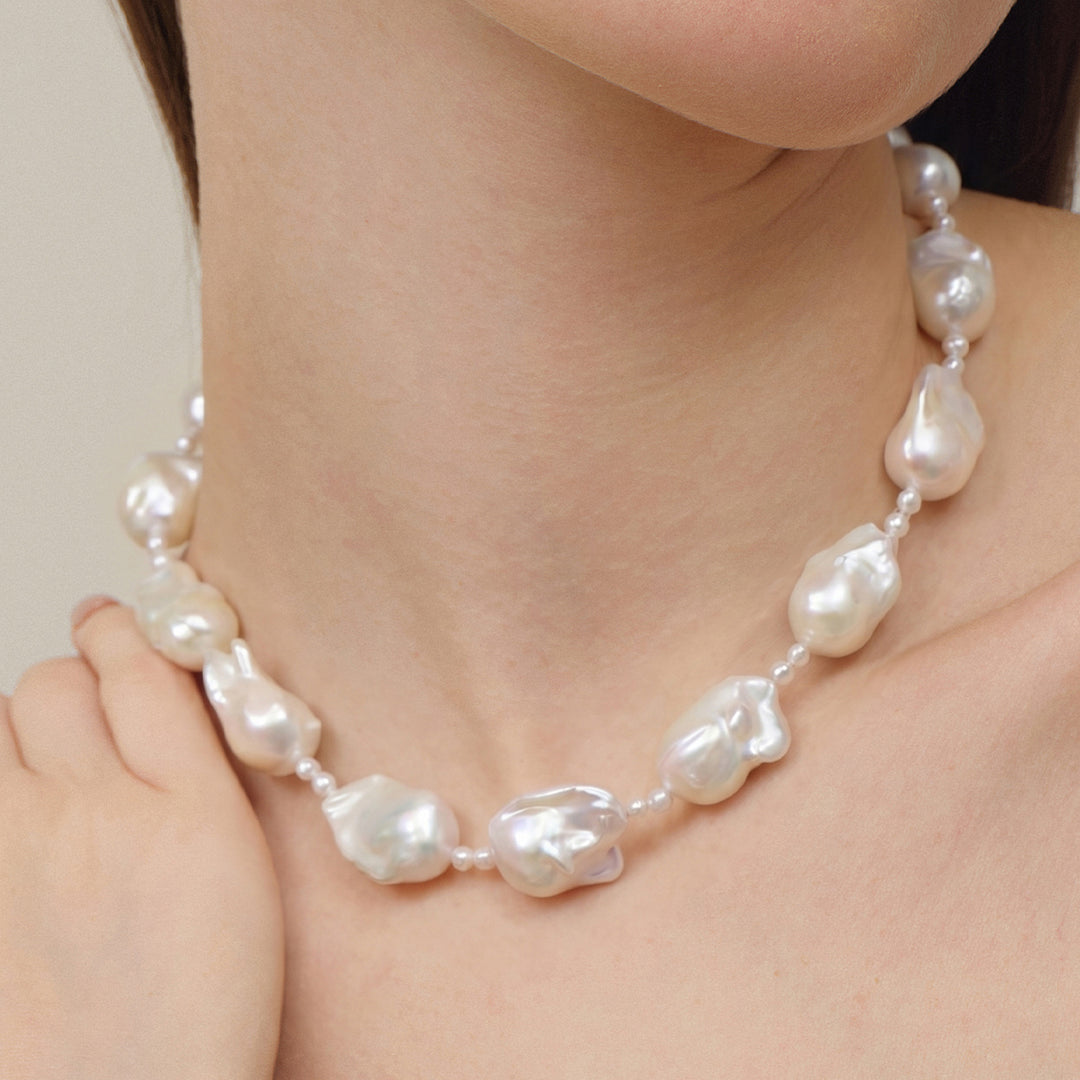 Freshwater Baroque Pearl 925 Sterling Silver Embellished Mini Pearl Necklace