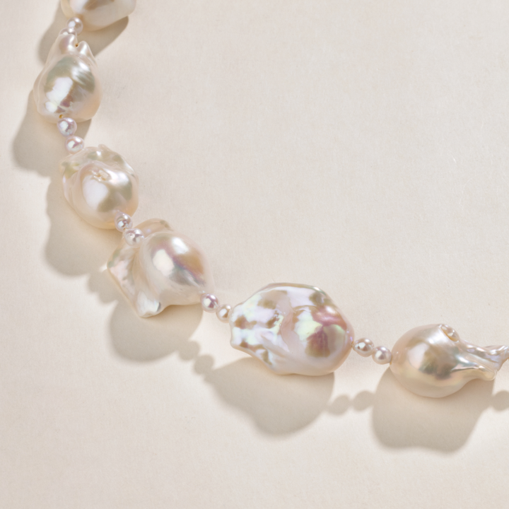 Freshwater Baroque Pearl 925 Sterling Silver Embellished Mini Pearl Necklace