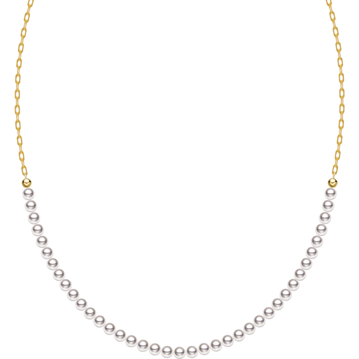 Freshwater pearl and gold vermeil half chain necklace in 925 sterling silver, flat lay view