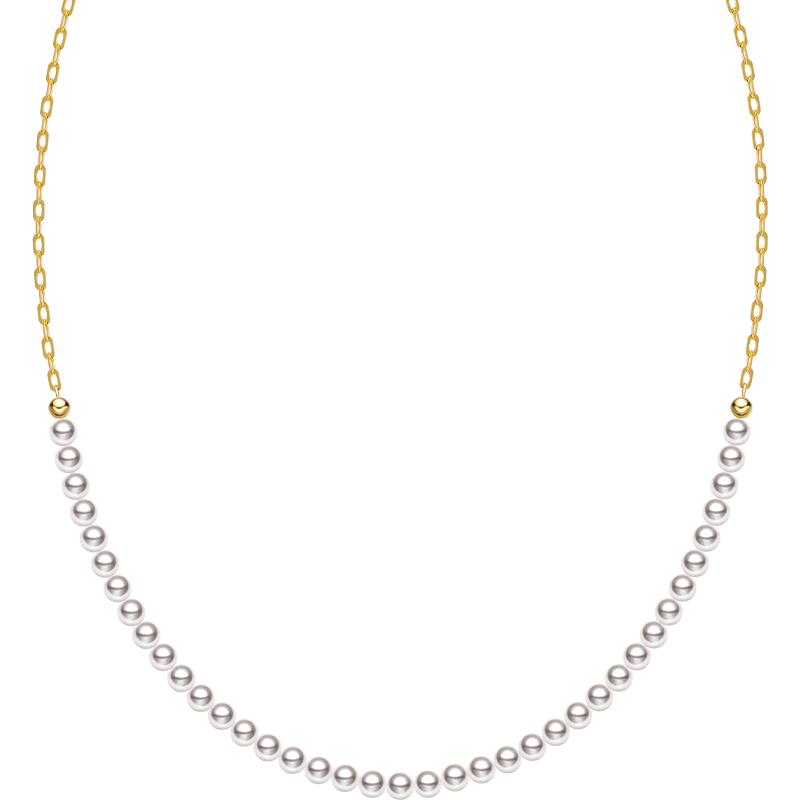 Freshwater pearl and gold vermeil half chain necklace in 925 sterling silver, flat lay view