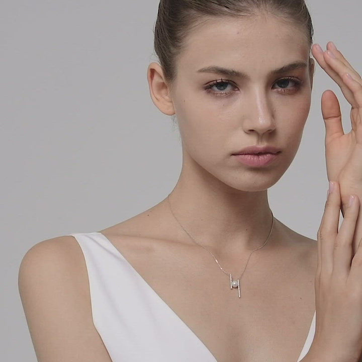 Akoya Saltwater Pearl 18K White Gold Asymmetric "H" Necklace