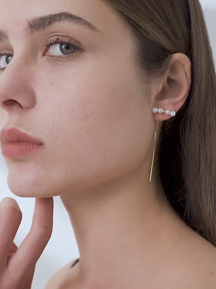 FINE LINE COLLECTION Akoya Pearl 18K Gold Four Pearl Stud Earring