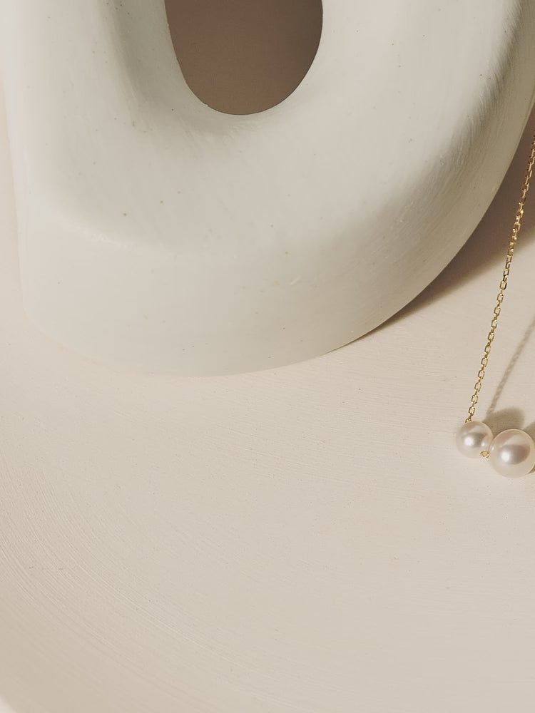 Double Saltwater Pearl Minimalist Design 18K Necklace
